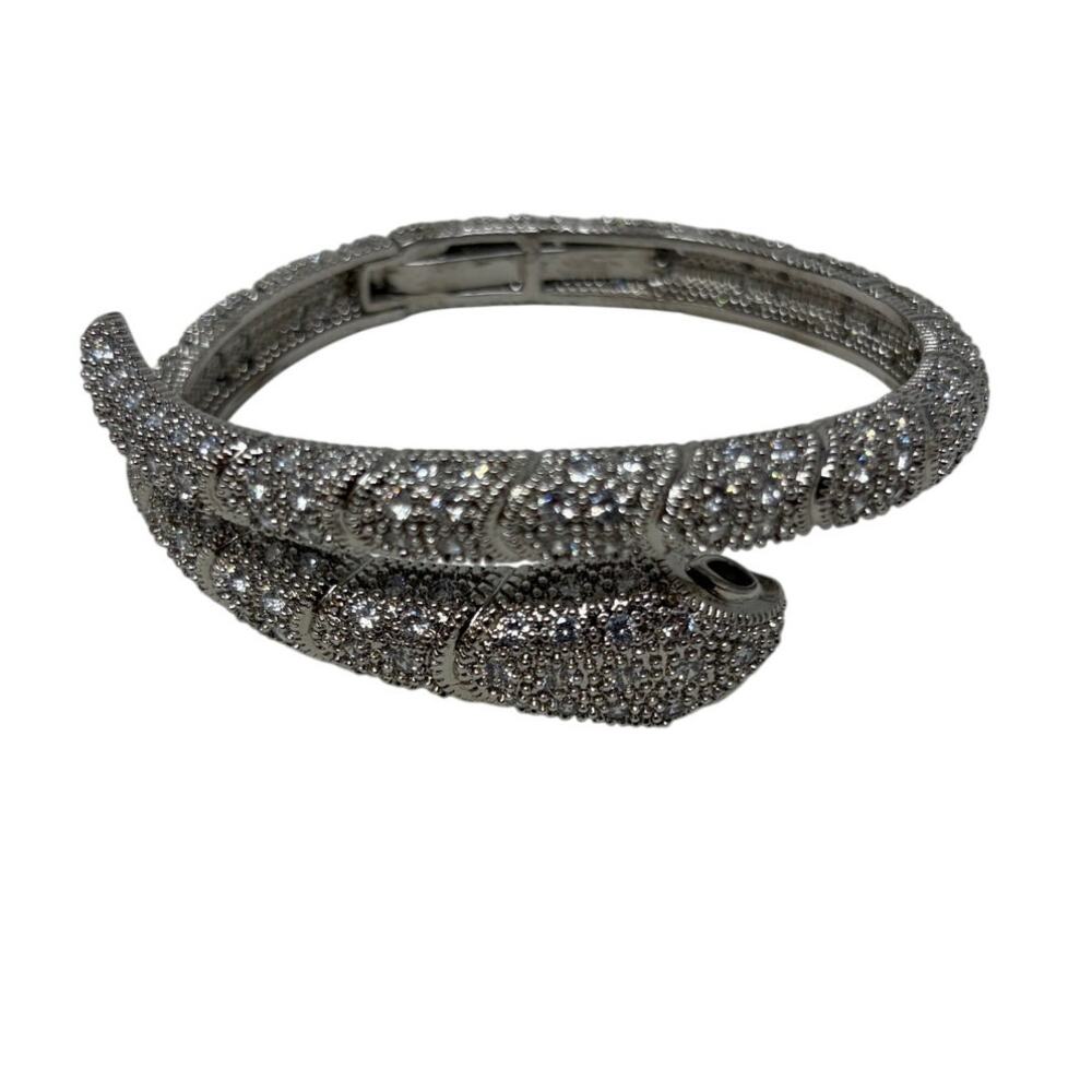 Happily Grey Silver Tone Snake Bracelet Statement Serpent Hinged - Picture 3 of 4